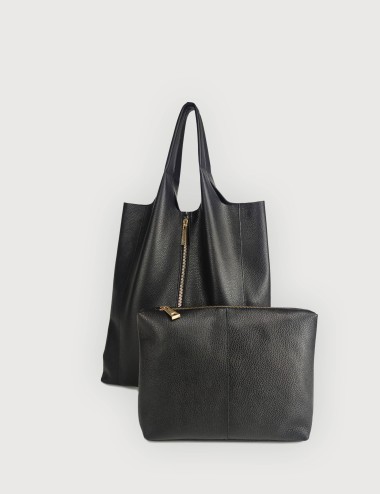 Envelope Zip Oro in Pelle Martellata - Nero