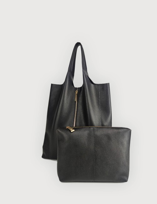 Envelope Gold Zip in Leather - Black