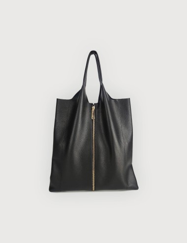 Envelope Zip Oro in Pelle Martellata - Nero
