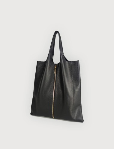 Envelope Zip Oro in Pelle Martellata - Nero