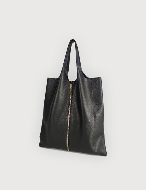 Envelope Zip Oro in Pelle Martellata - Nero