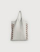 Borsa a Spalla Envelope Shopping in Pelle Martellata con intreccio Cuoio - Off Withe