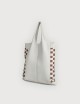 Borsa a Spalla Envelope Shopping in Pelle Martellata con intreccio Cuoio - Off Withe