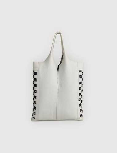 Envelope Shopping Bag in Leather with Interlaced Details - Off white