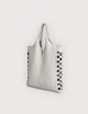 Borsa a Spalla Envelope Shopping in Pelle Martellata con Intreccio Nero - Off White