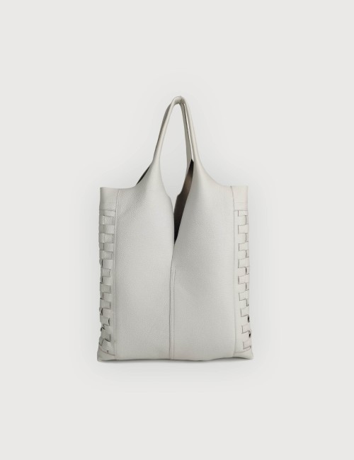 Envelope Shopping in Pelle Martellata con Intreccio - Off White