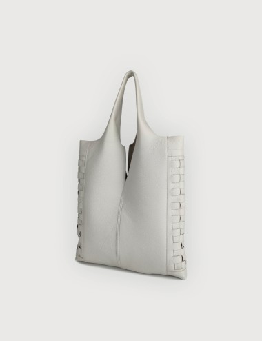 Envelope Shopping Bag in Leather with Interlaced Details - Off white