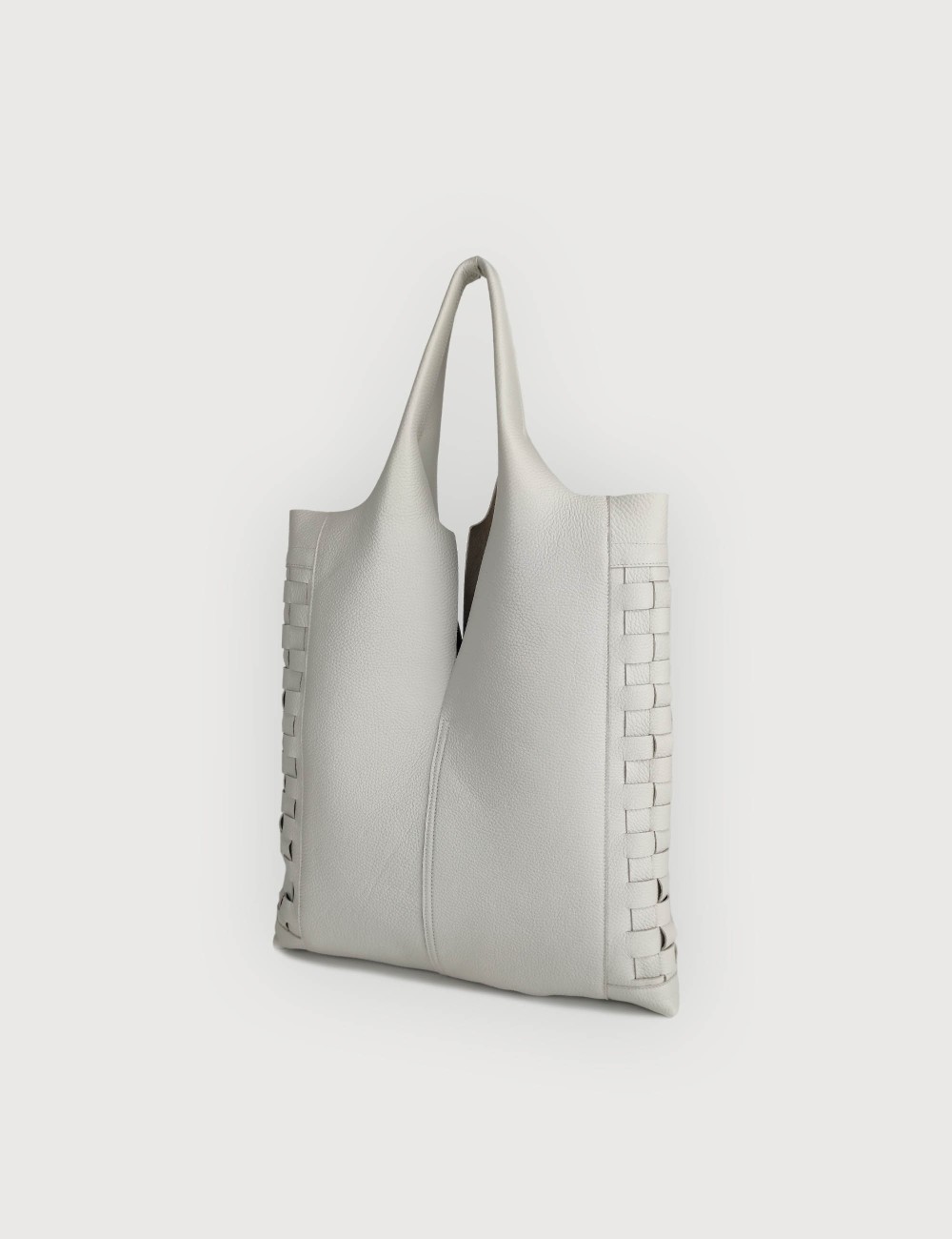 Envelope Shopping in Pelle Martellata con Intreccio - Off White