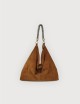 Borsa a Mano Grande Ewa in Suede accessori bronzo spazzolato - Cuoio