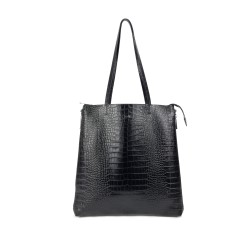 Zeus Shopping Bag in Crocodile Print Leather - Black