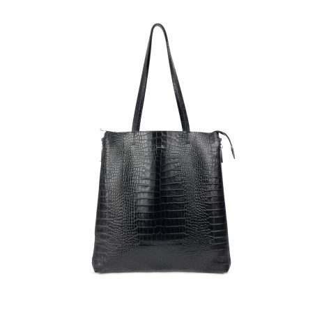 Zeus Shopping Bag in Crocodile Print Leather - Black