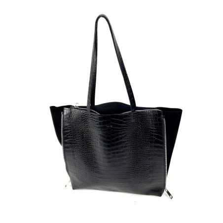 Zeus Shopping Bag in Crocodile Print Leather - Black